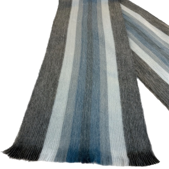 Pokoloko Artisan Alpaca Scarf 🇪🇨– Grey, Blue & Cream Striped, Made in Ecuador - Picture 6 of 8